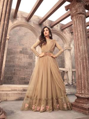 Brown printed net salwar 1