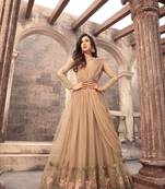 Brown printed net salwar