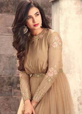 Brown printed net salwar 2