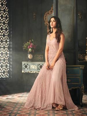 Pink printed net salwar 1
