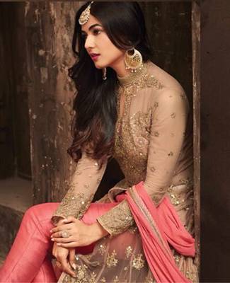 Maroon printed net salwar 2