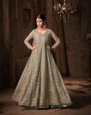 Green printed net salwar 2