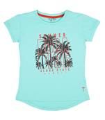 Green Plain Cotton Kids Tops