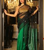 Green woven matka silk saree with blouse