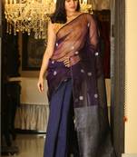 Indigo woven matka silk saree with blouse