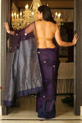 Indigo woven matka silk saree with blouse 2