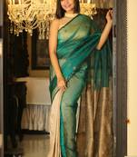 Beige woven matka silk saree with blouse