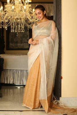 Golden woven matka silk saree with blouse 1