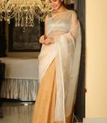 Golden woven matka silk saree with blouse