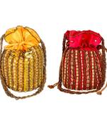 Designer Potli Bag with Beadwork For Women Magenta and Yellow Set of 2