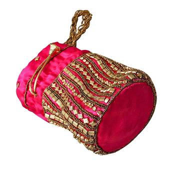 Designer Potli Bag with Beadwork For Women Magenta and Yellow Set of 2 3