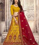 Yellow Plain Satin Unstitched Lehenga