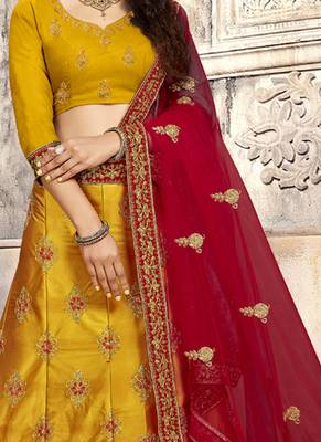 Yellow Plain Satin Unstitched Lehenga 2