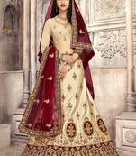 Cream Plain Satin Unstitched Lehenga