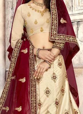 Cream Plain Satin Unstitched Lehenga 2