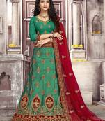 Green Plain Satin Unstitched Lehenga