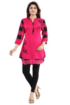 Pink embroidered rayon kurtas-and-kurtis 1