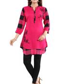 Pink embroidered rayon kurtas-and-kurtis