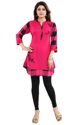 Pink embroidered rayon kurtas-and-kurtis 3