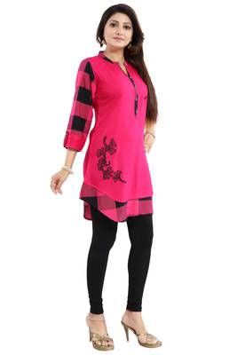 Pink embroidered rayon kurtas-and-kurtis 4