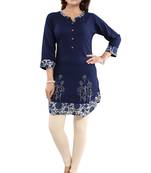 Blue embroidered rayon kurtas-and-kurtis