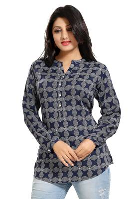 Navy-blue printed rayon kurtas-and-kurtis 1