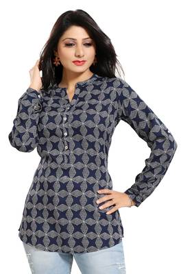 Navy-blue printed rayon kurtas-and-kurtis 3