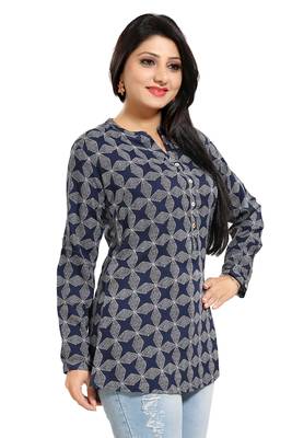 Navy-blue printed rayon kurtas-and-kurtis 4