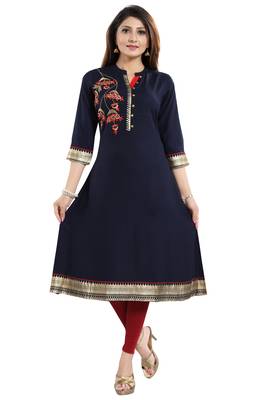 Navy-blue embroidered rayon kurtas-and-kurtis 1