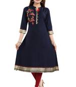 Navy-blue embroidered rayon kurtas-and-kurtis