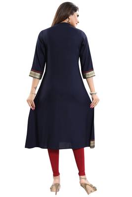 Navy-blue embroidered rayon kurtas-and-kurtis 2
