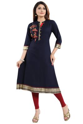 Navy-blue embroidered rayon kurtas-and-kurtis 3