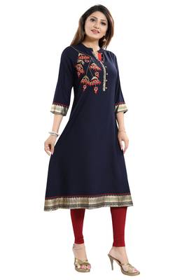 Navy-blue embroidered rayon kurtas-and-kurtis 4