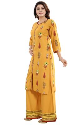 Mustard printed rayon kurtas-and-kurtis 4