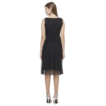 Black woven polyester dresses 2