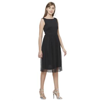 Black woven polyester dresses 3
