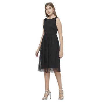 Black woven polyester dresses 4