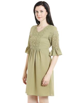 Green woven viscose dresses 3