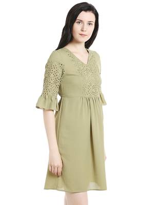 Green woven viscose dresses 4
