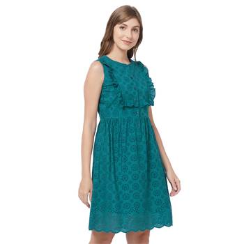 Green woven viscose dresses 3