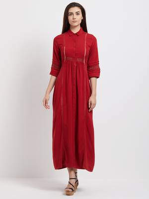 Red woven viscose dresses 4