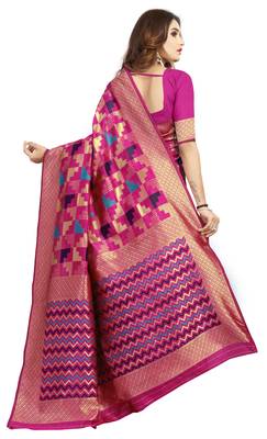Pink hand woven silk blend saree with blouse 2
