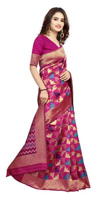 Pink hand woven silk blend saree with blouse 4