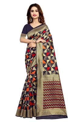 Black hand woven silk blend saree with blouse 1