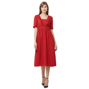 Red woven polyester dresses 1