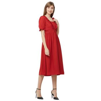 Red woven polyester dresses 2