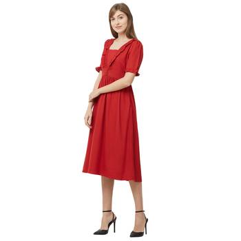 Red woven polyester dresses 3