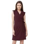 Maroon woven polyester dresses