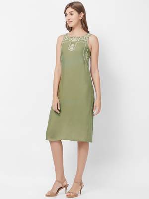 Green woven viscose dresses 4