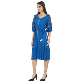 Blue woven viscose dresses 5